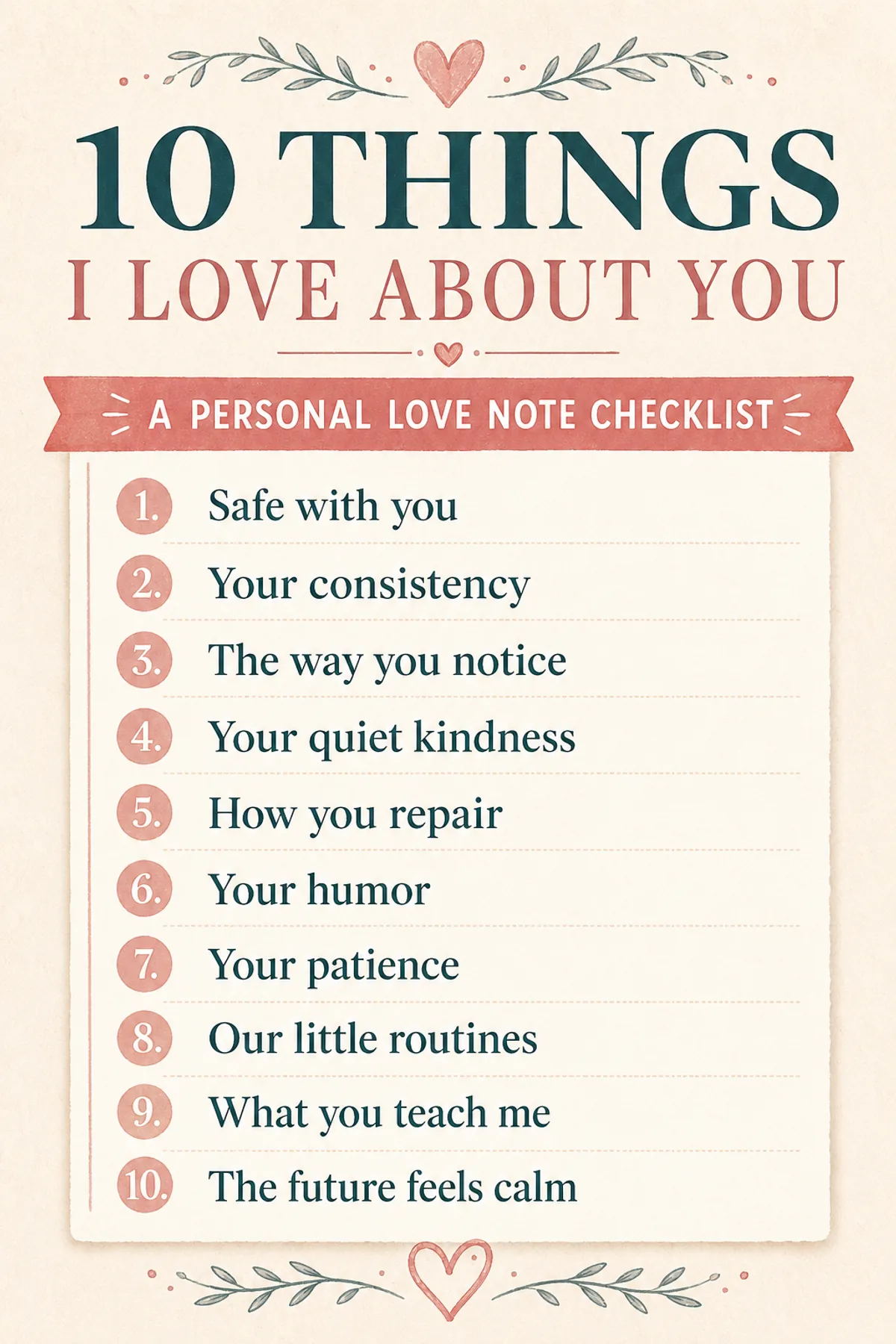 10 Things I Love About You Pinterest checklist