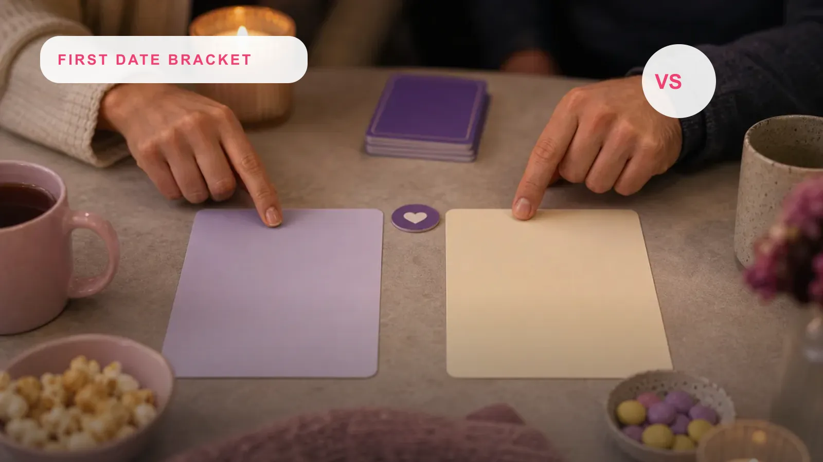 Two first-date bracket option cards on a table