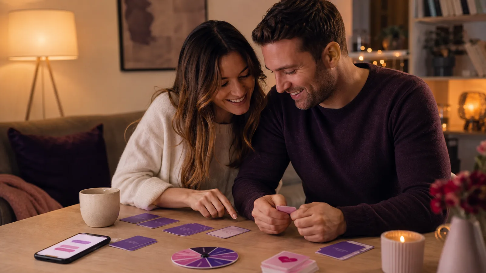 Couple games and conversation cards on a clean tabletop