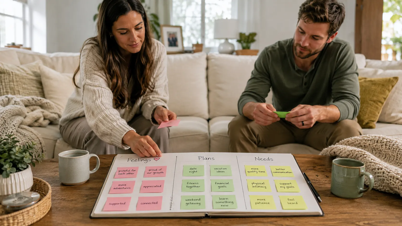 A relationship scenario card placed between red and green flags