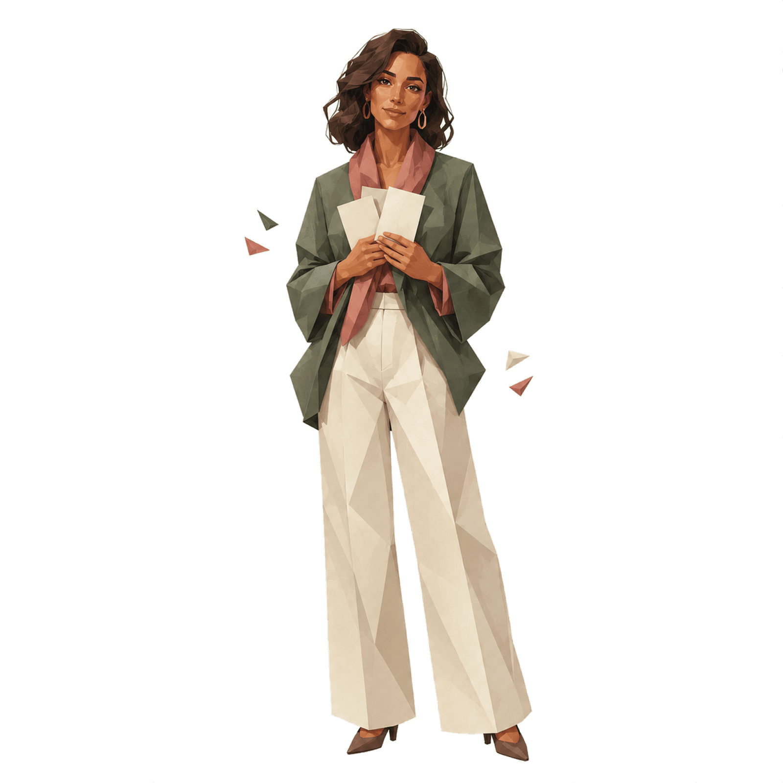 A faceted full-body communication green flag avatar