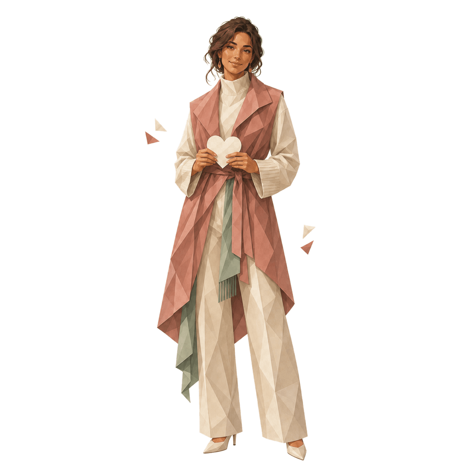 A faceted full-body emotional safety green flag avatar