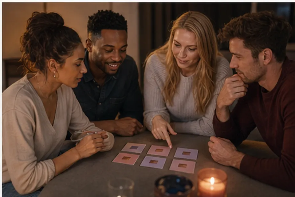 A small group playing a secret role deduction game