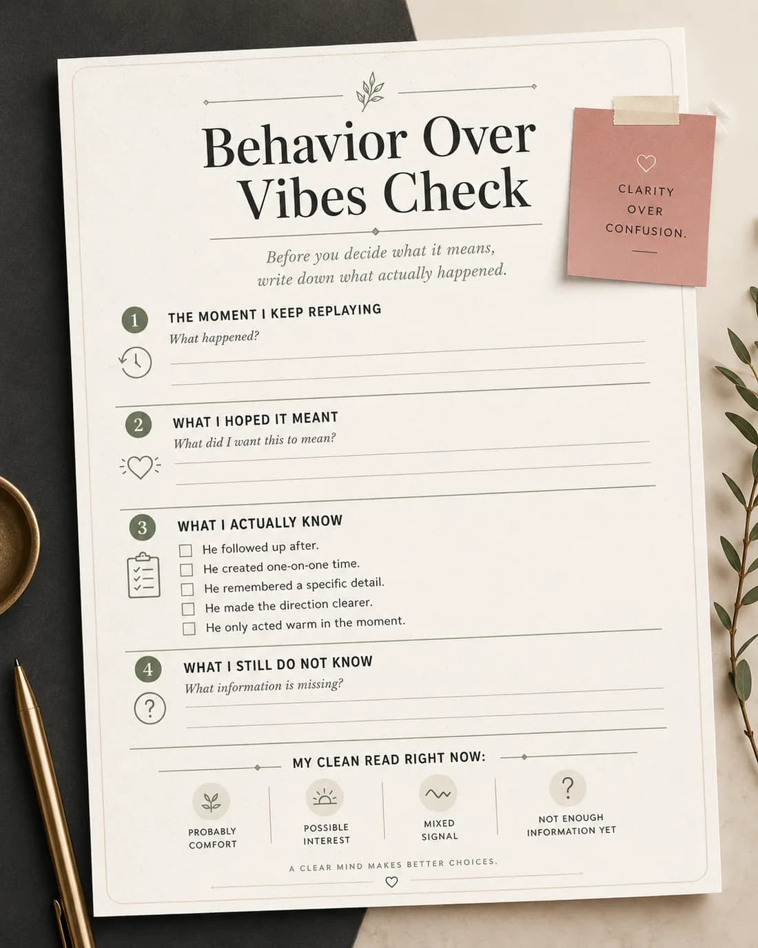 Behavior Over Vibes Check worksheet preview