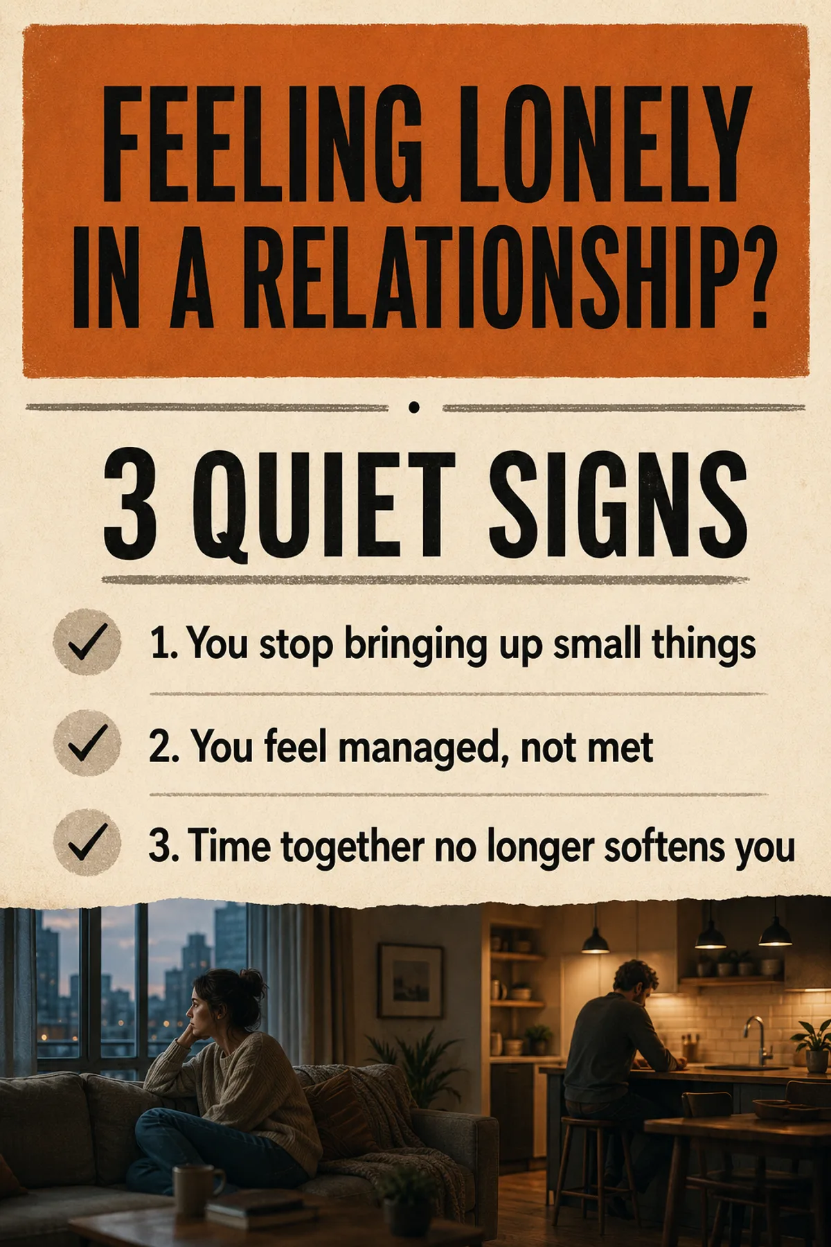 3 signs you feel lonely in a relationship Pinterest guide