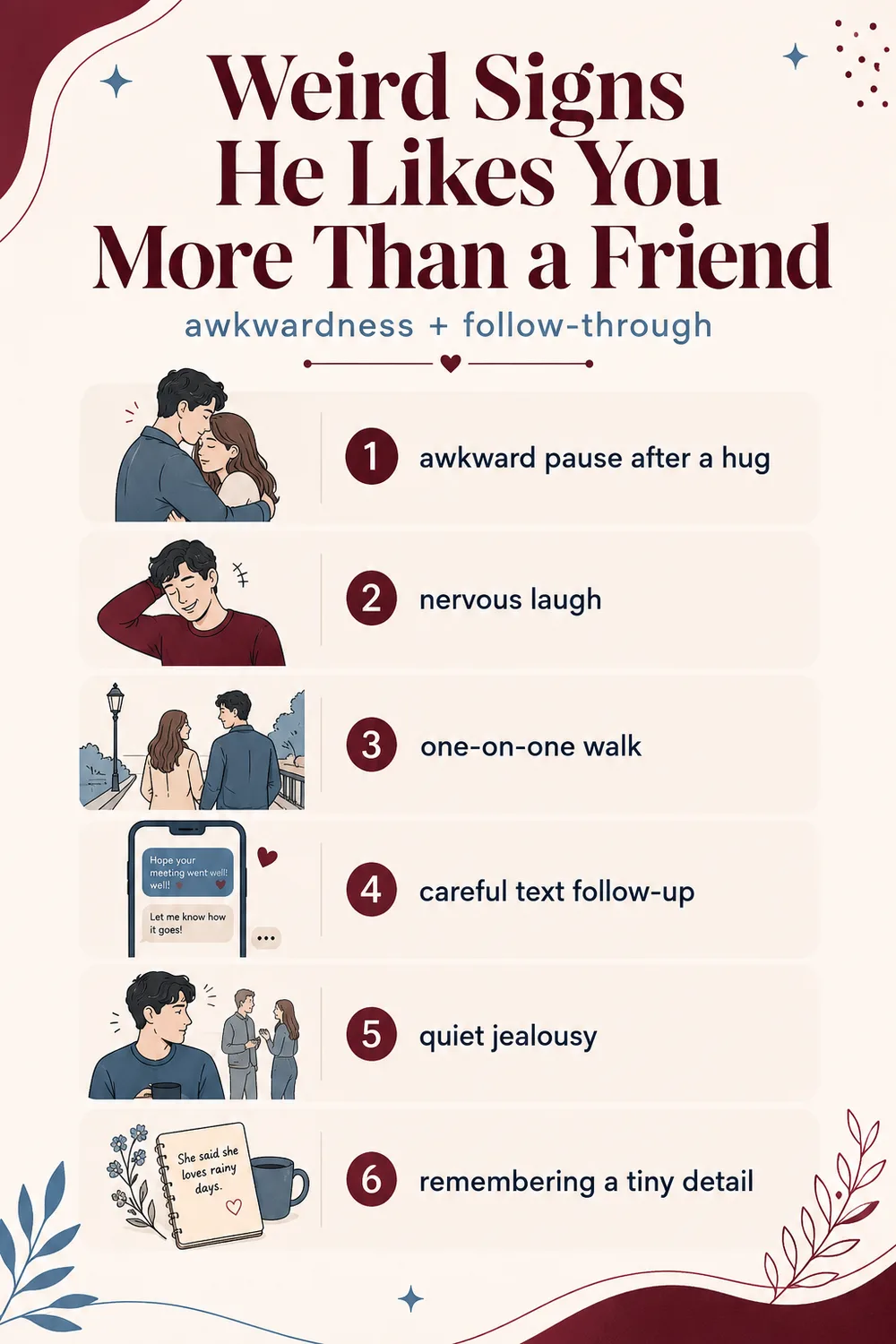 Weird signs he likes you more than a friend checklist