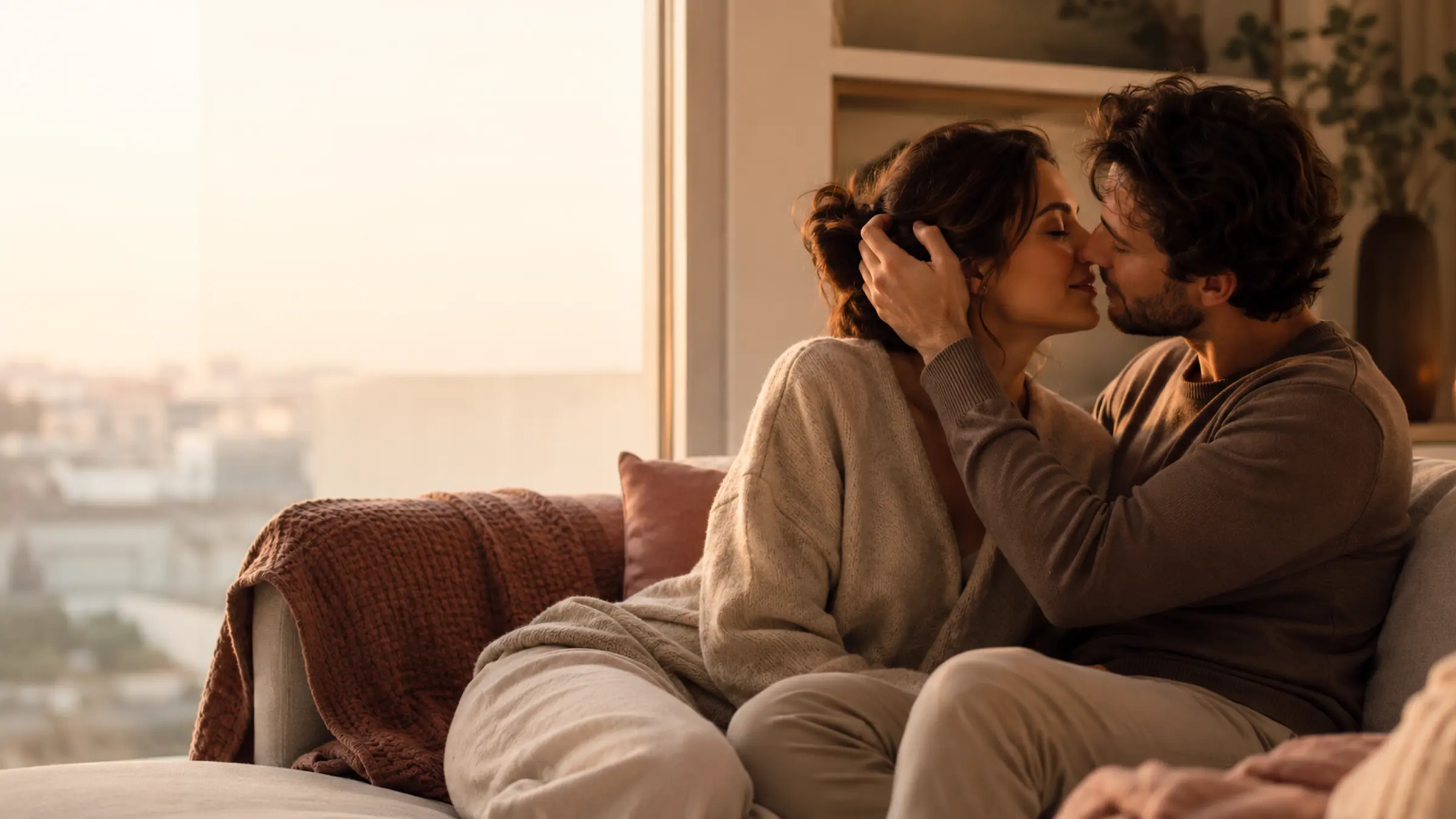 A warm couple moment for a kiss preference game